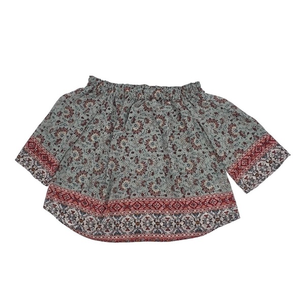 Knox Rose Red Floral Geometric Print Off The Shoulder Blouse Size Medium Women's - Picture 1 of 5